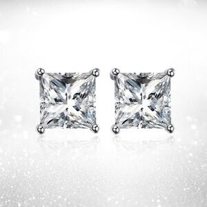14k White Gold Princess Cut CZ Studs